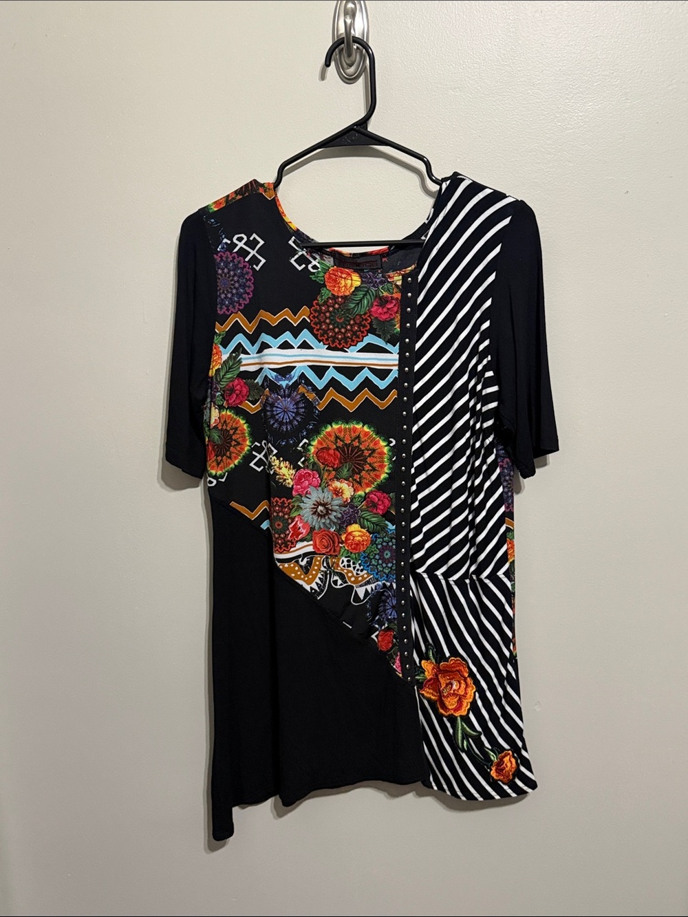 Mischa Black Mixed-Print Floral & Stripe Tunic Dress
